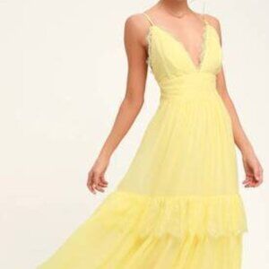 Lulu's Beautiful Yellow Lace Maxi Dress dress  Brand new
